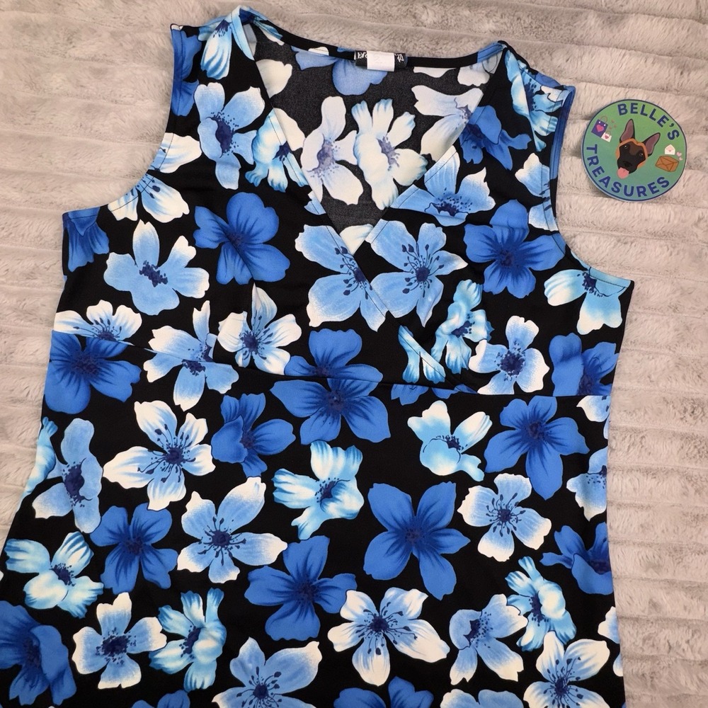 Maxi Dress Plus Size 16 Black Blue Floral Babydoll Tank 90's Y2K USA Hawaiian